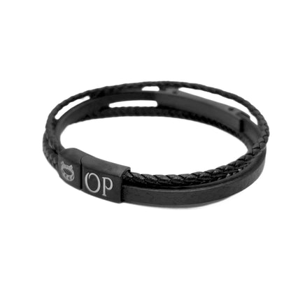 Premium Black Leather Bracelet - B-182 | Men's - Overpowered Accessories