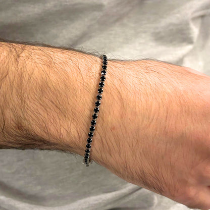 Silver Stainless Steel Tennis Bracelet with Black CZ Adjustable  B-91 - Overpowered Accessories | Egypt