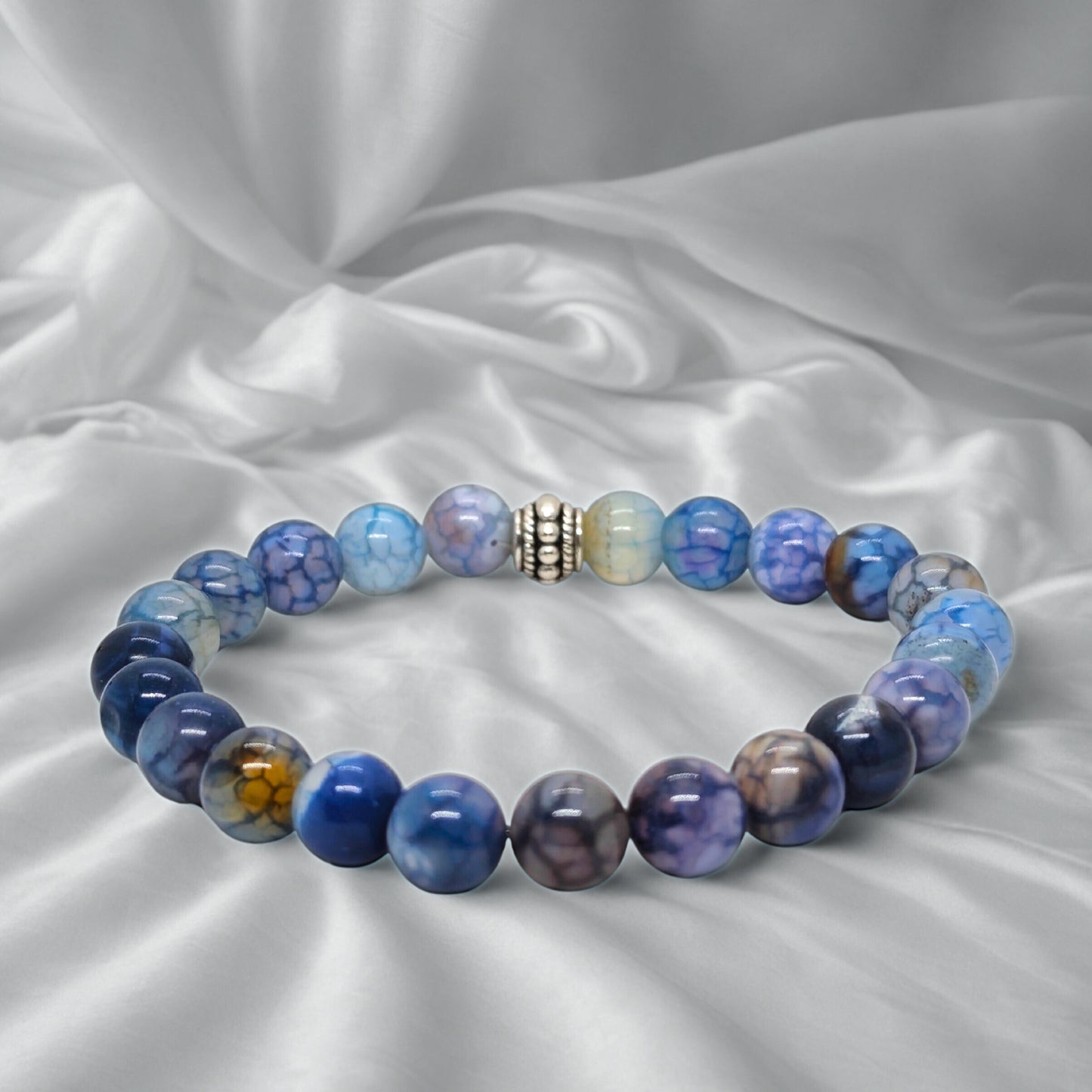 Natural Agate & Silver Stainless Steel G-3 | Men's Stone Bracelet - Overpowered Accessories | Egypt