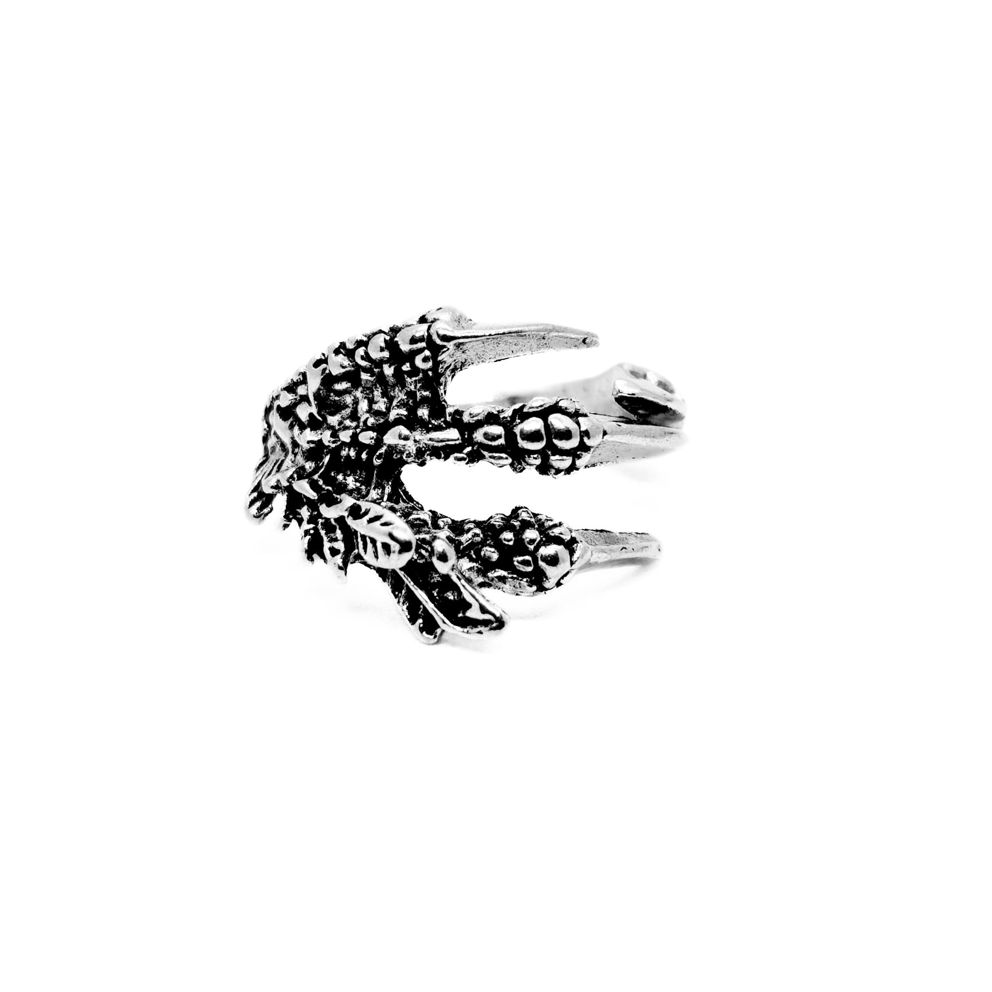 Ultra-Thin Zinc Alloy R-4 Ring by Overpowered Accessories features a unique claw design in silver finish.