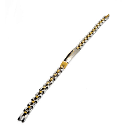 Micro-Zircon & Stainless Steel B-148 Bracelet by Overpowered Accessories features a sleek design with alternating gold and si
