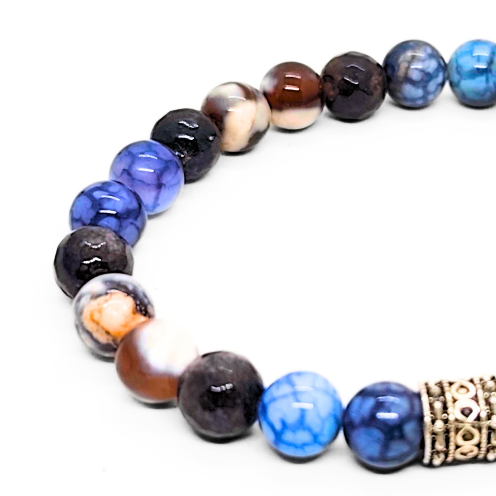 Natural Agate Stone G-25 Bracelet by Overpowered Accessories featuring multicolored agate beads and a decorative silver space