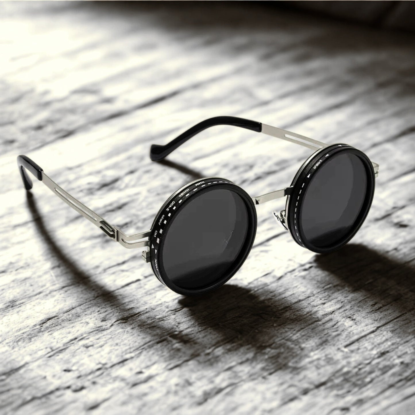 SG-002 Round Polarized Adjustable Sunglasses | Black & Silver Steel - Overpowered Accessories | Egypt