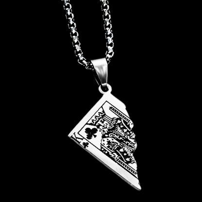 Silver King Card Pendant necklace with detailed playing card design, hanging from a sturdy chain. Ideal for men's fashion.