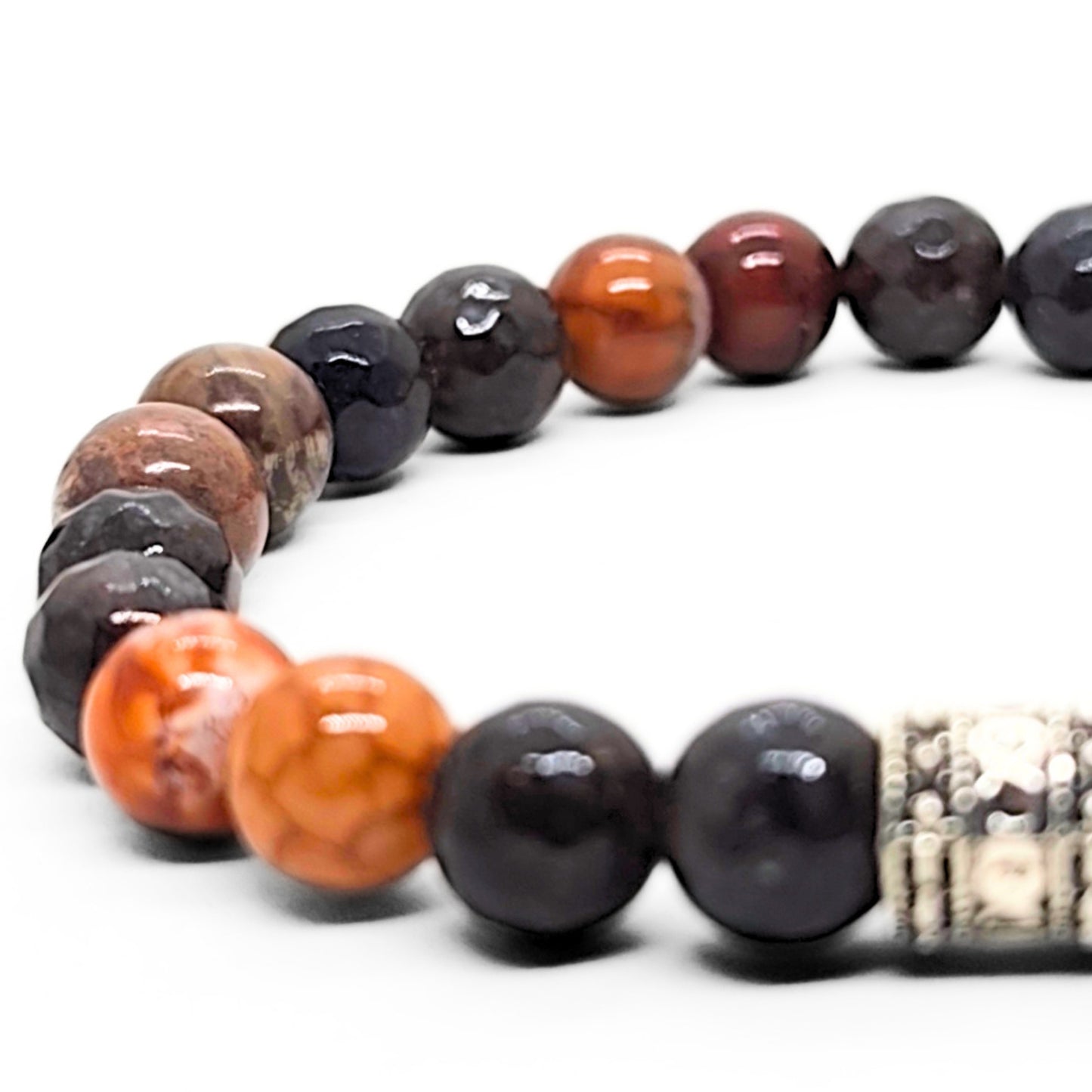 Natural Agate Stone - G-26 Bracelet by Overpowered Accessories featuring a mix of polished and faceted beads in earthy tones.