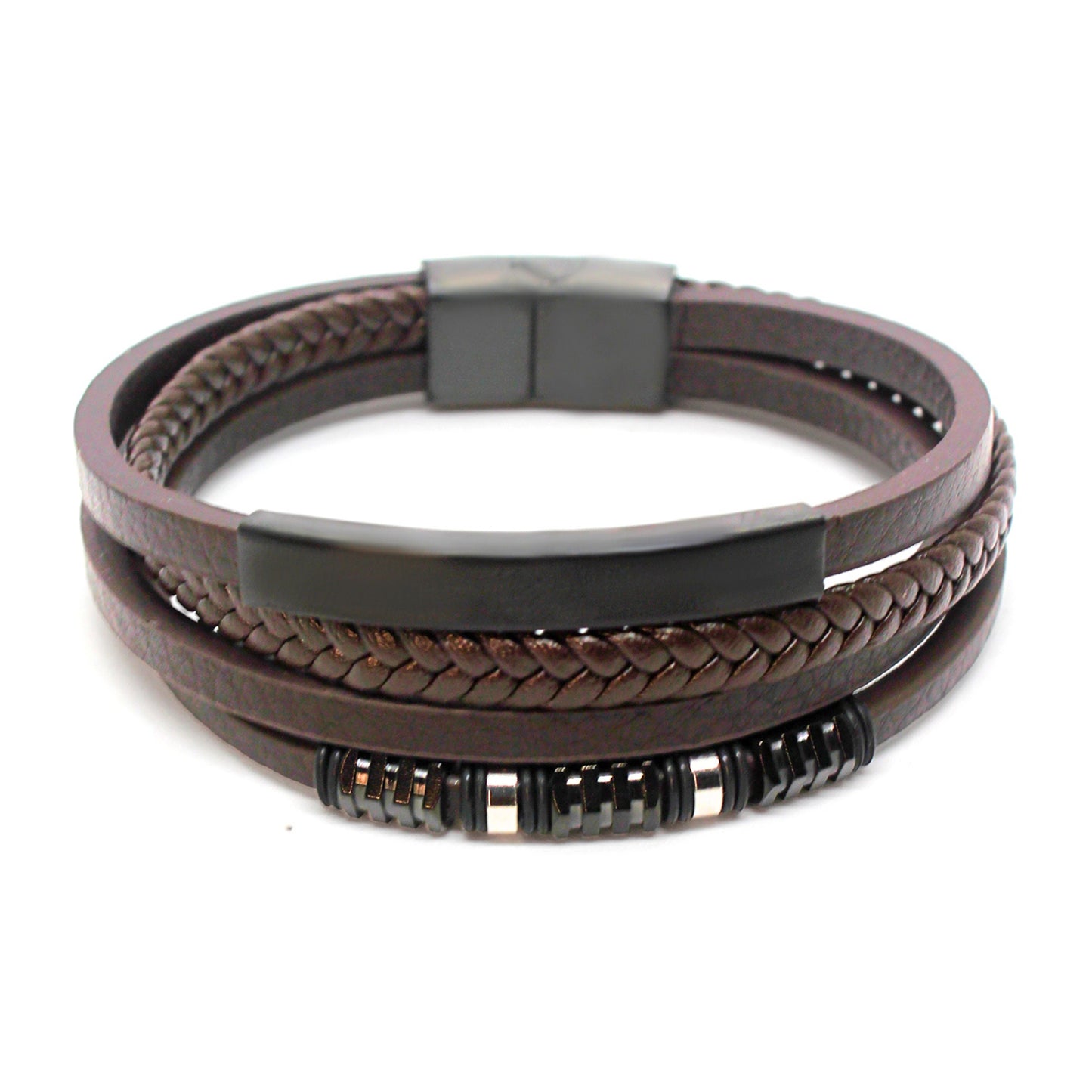 Brown Leather & Two-Tone Black/Brown Stainless Steel - B-81 Bracelet | Men's - Overpowered Accessories Egypt