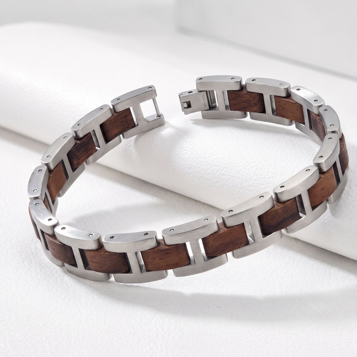 Luxury Natural Walnut Wood & Stainless Steel Bracelet - B-191 | Men's - Overpowered Accessories