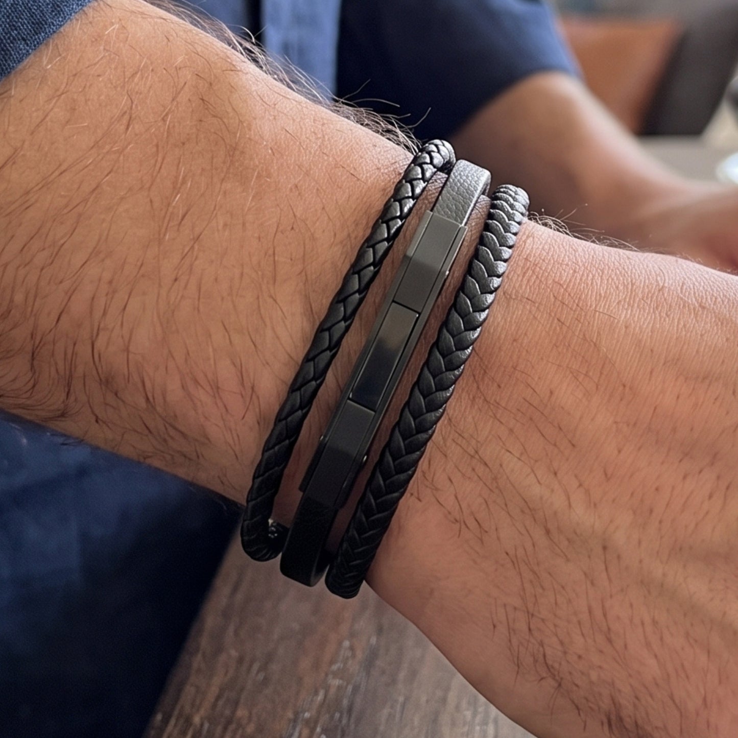 Premium Black Leather Bracelet - B-182 | Men's - Overpowered Accessories