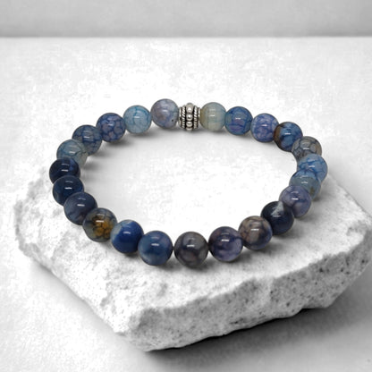 Natural Agate & Silver Stainless Steel G-3 | Men's Stone Bracelet - Overpowered Accessories | Egypt