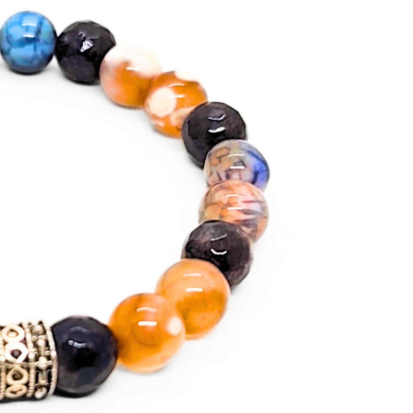 Natural Agate Stone - G-25 Bracelet featuring colorful agate beads and a decorative metal spacer, designed for men.