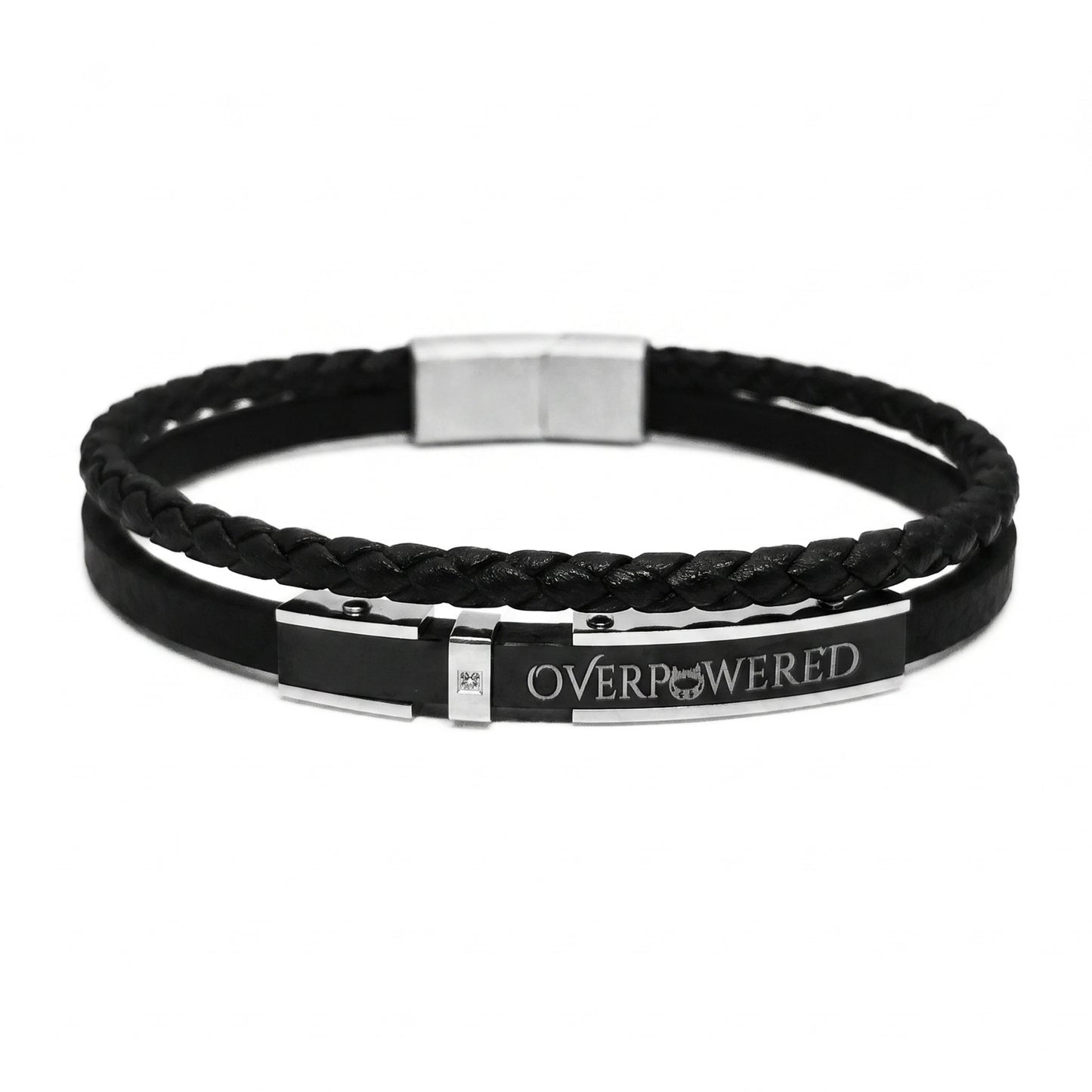 Premium Black Leather with Micro Zircon - B-180 | Men's - Overpowered Accessories