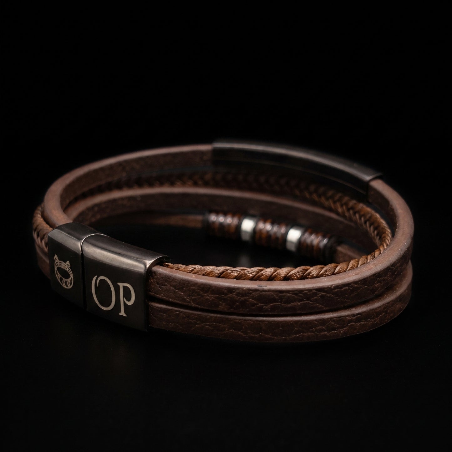 Brown Leather & Two-Tone Black/Brown Stainless Steel - B-81 Bracelet | Men's - Overpowered Accessories Egypt