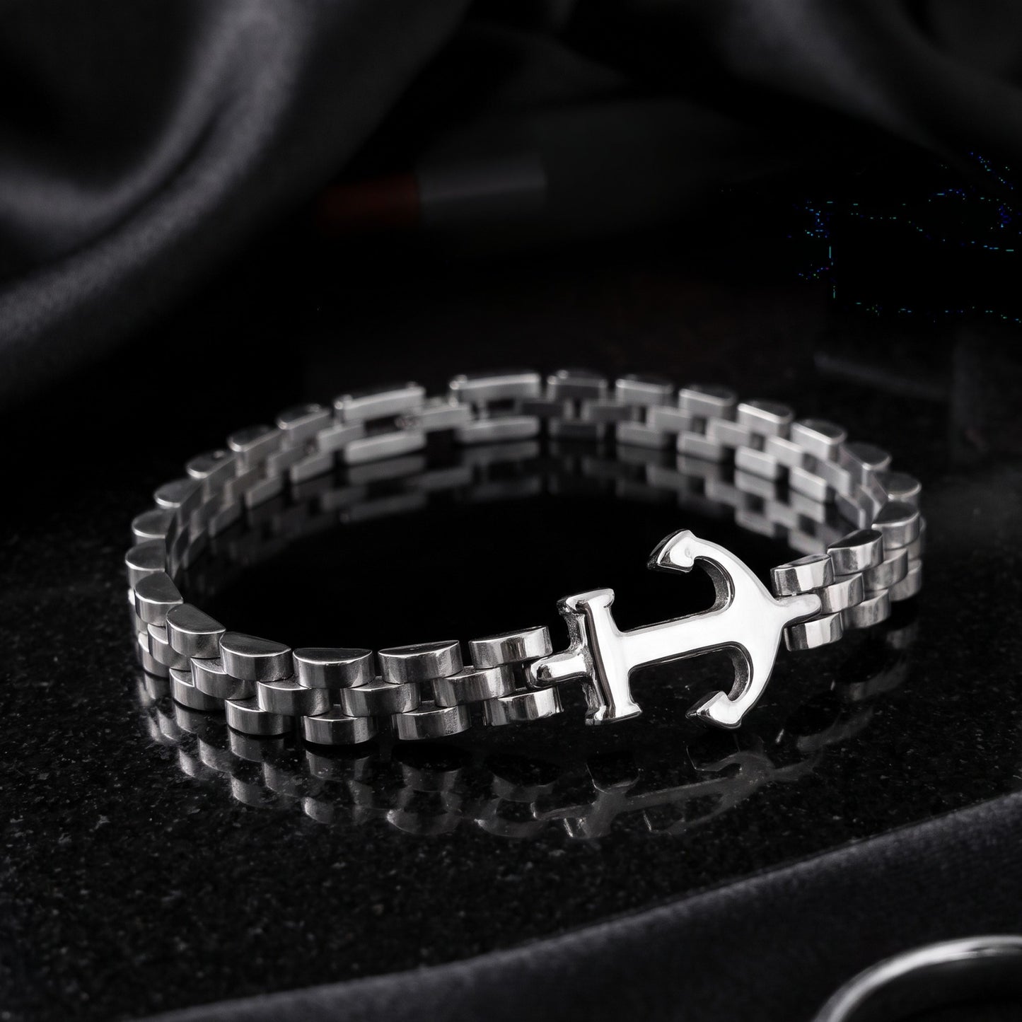Premium Silver Stainless Steel Anchor Bracelet - B-183 | Men's - Overpowered Accessories