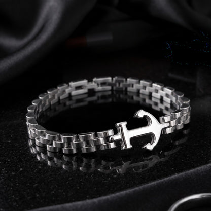 Premium Silver Stainless Steel Anchor Bracelet - B-183 | Men's - Overpowered Accessories