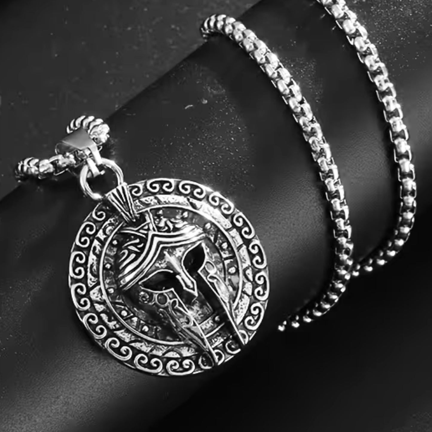 Men's PN-11 Sparta Warrior Pendant necklace by Overpowered Accessories featuring a detailed warrior helmet design on a chain.
