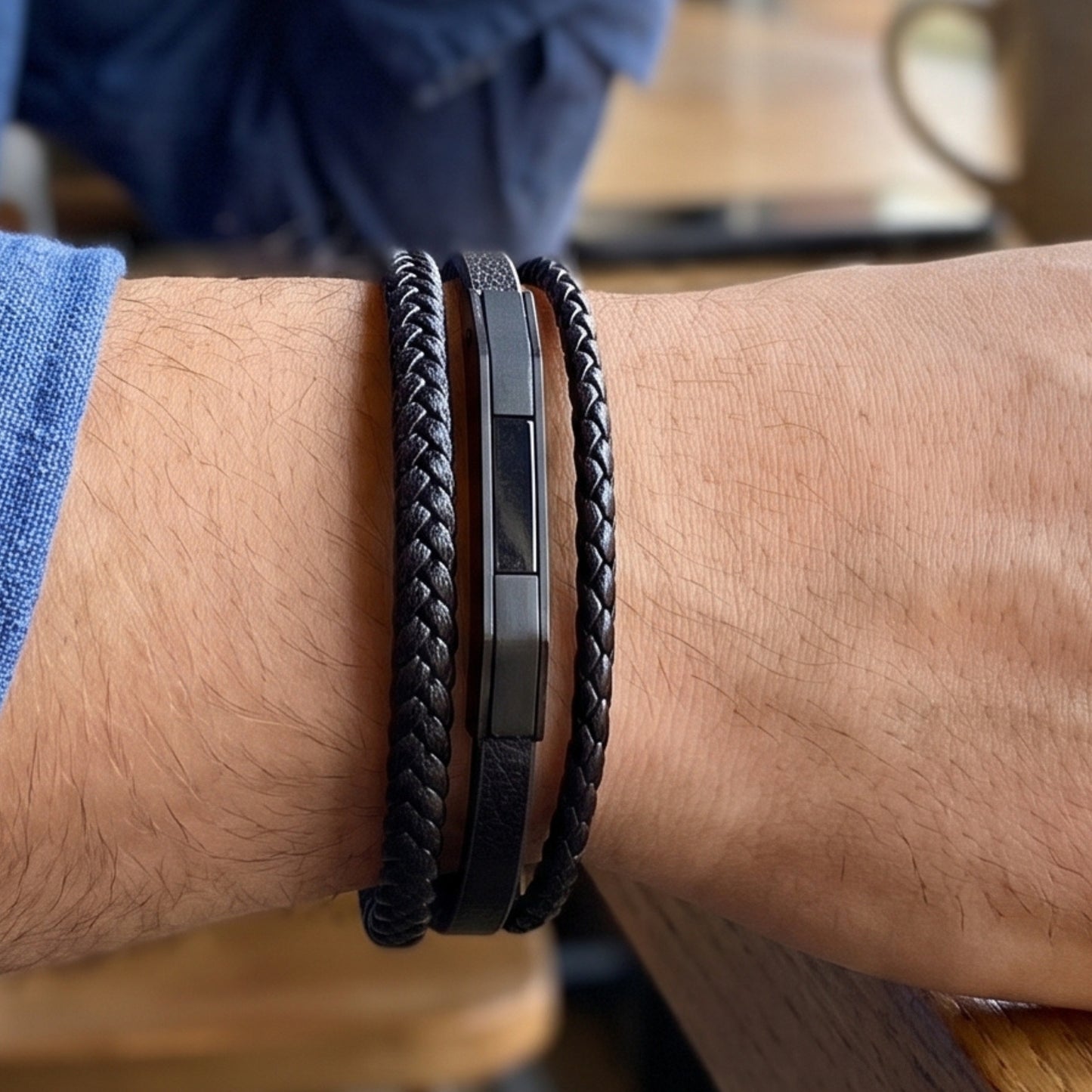 Premium Black Leather Bracelet - B-182 | Men's - Overpowered Accessories