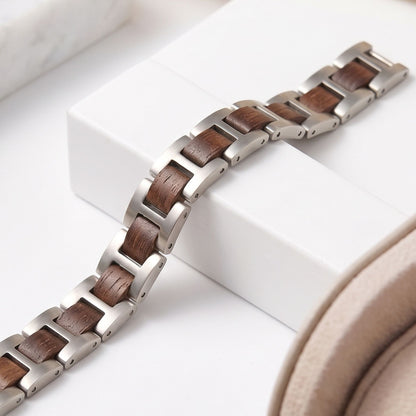 Luxury Natural Walnut Wood & Stainless Steel Bracelet - B-191 | Men's - Overpowered Accessories