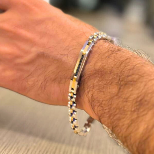 Tri-Color Silver, Gold, & Black Stainless Steel - B-85 Bracelet | Men's - Overpowered Accessories Egypt