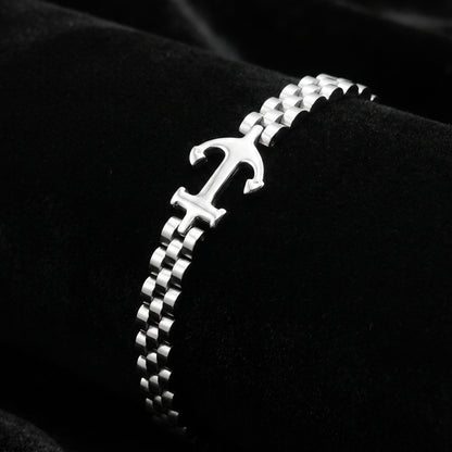 Premium Silver Stainless Steel Anchor Bracelet - B-183 | Men's - Overpowered Accessories