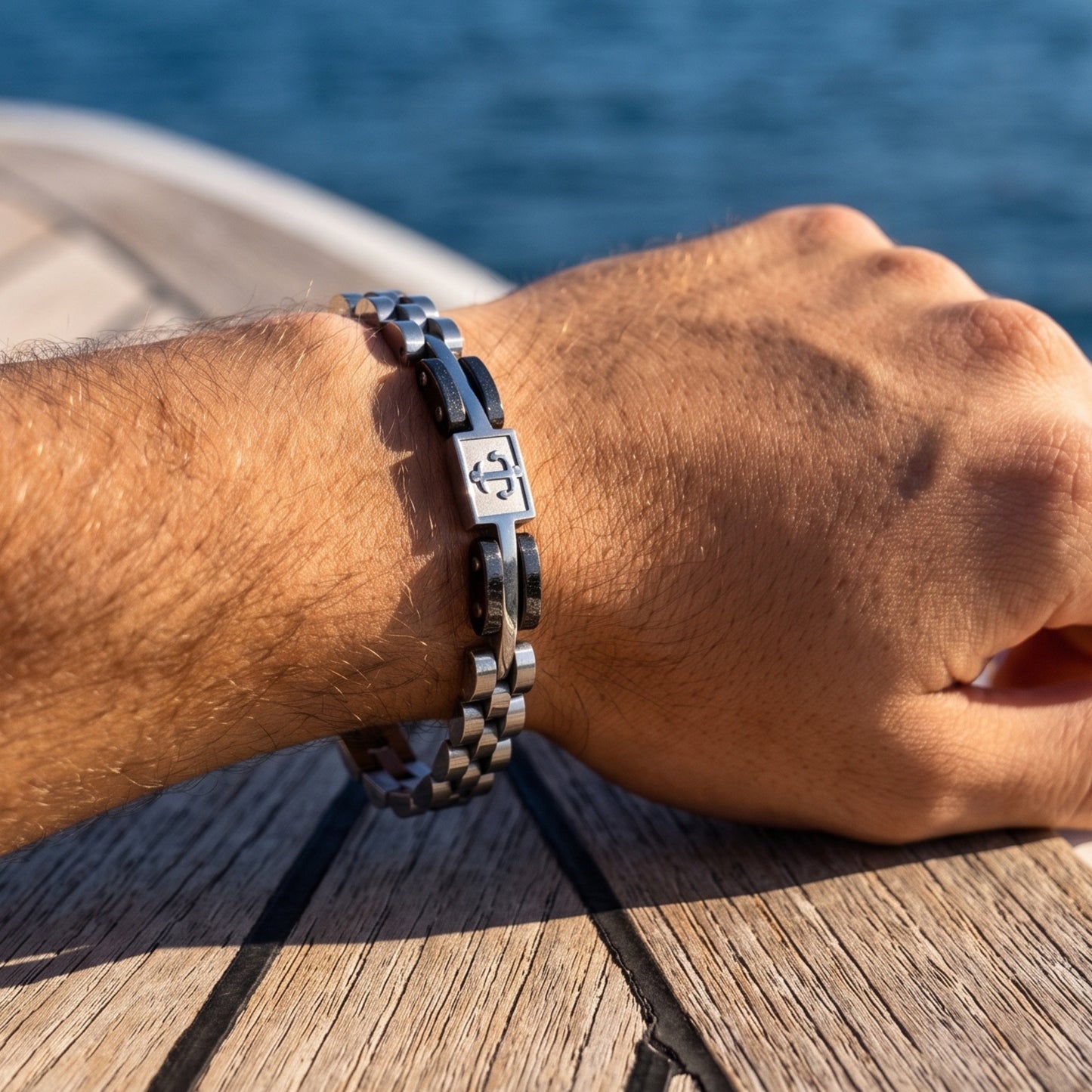Premium Silver & Gunmetal Grey Anchor Bracelet - B-184 | Men's - Overpowered Accessories