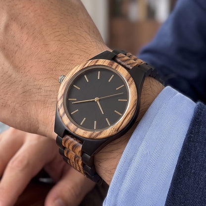 Premium Vintage Zebrawood & Ebony Watch - WW-01 | Men's - Overpowered Accessories