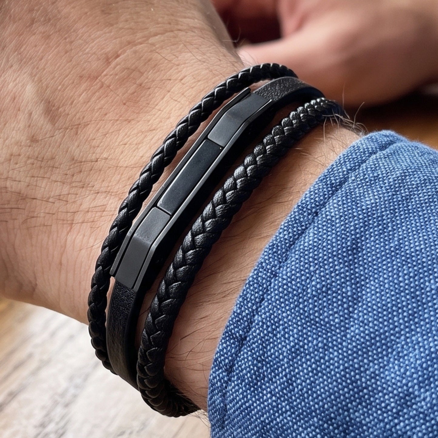 Premium Black Leather Bracelet - B-182 | Men's - Overpowered Accessories