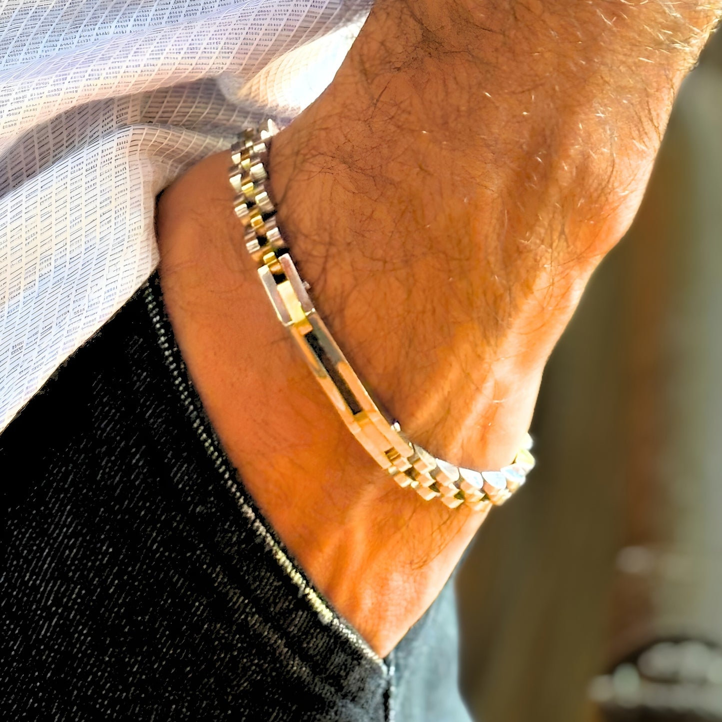 Tri-Color Silver, Gold, & Black Stainless Steel - B-85 Bracelet | Men's - Overpowered Accessories Egypt