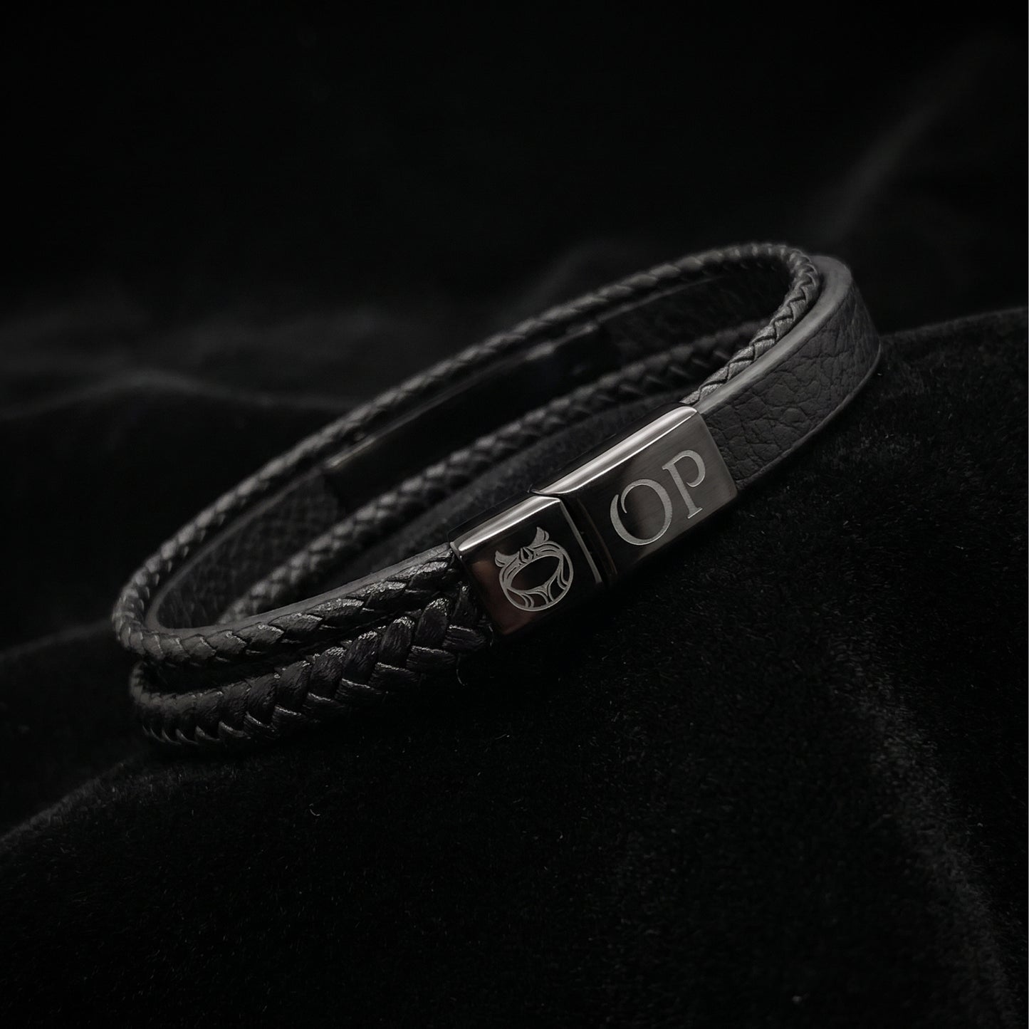 Premium Black Leather Bracelet - B-181 | Men's - Overpowered Accessories