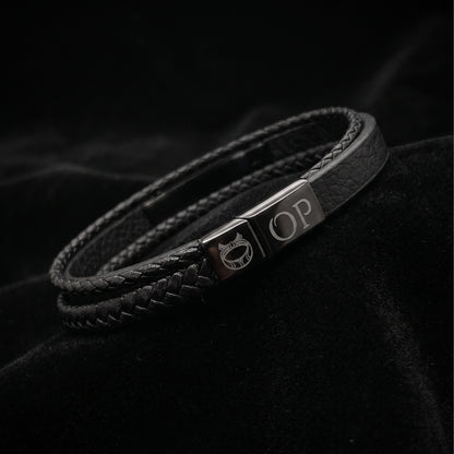 Premium Black Leather Bracelet - B-181 | Men's - Overpowered Accessories