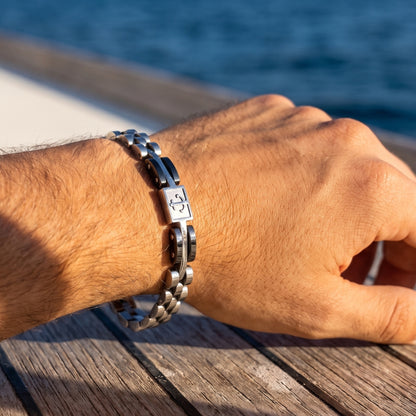 Premium Silver & Gunmetal Grey Anchor Bracelet - B-184 | Men's - Overpowered Accessories