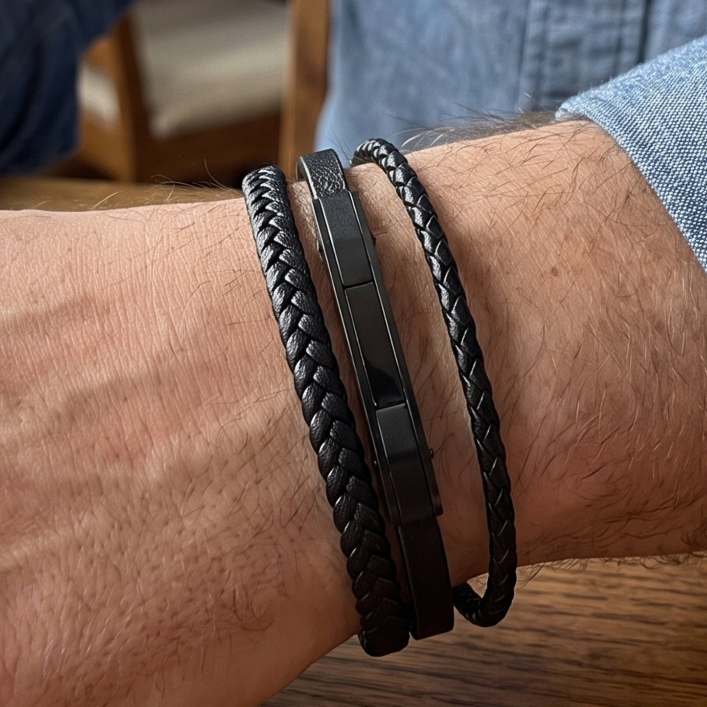 Premium Black Leather Bracelet - B-182 | Men's - Overpowered Accessories