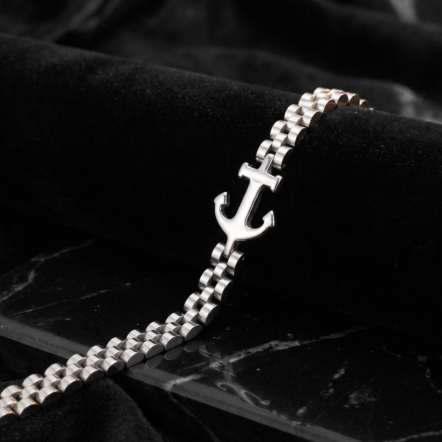 Premium Silver Stainless Steel Anchor Bracelet - B-183 | Men's - Overpowered Accessories