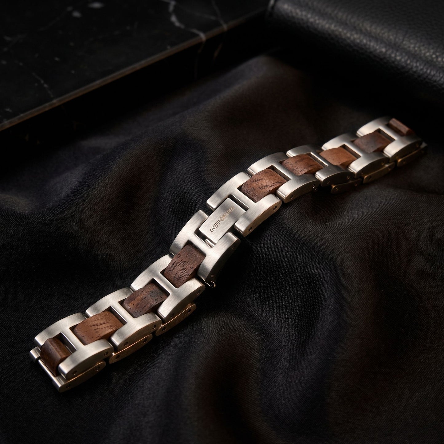 Luxury Natural Walnut Wood & Stainless Steel Bracelet - B-191 | Men's - Overpowered Accessories