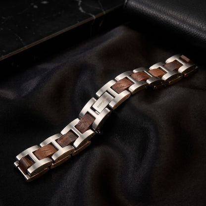 Luxury Natural Walnut Wood & Stainless Steel Bracelet - B-191 | Men's - Overpowered Accessories