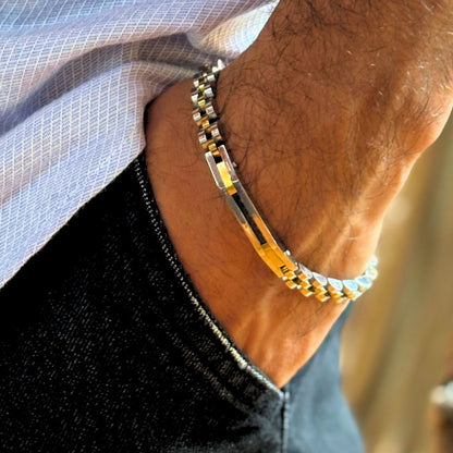 Tri-Color Silver, Gold, & Black Stainless Steel - B-85 Bracelet | Men's - Overpowered Accessories Egypt