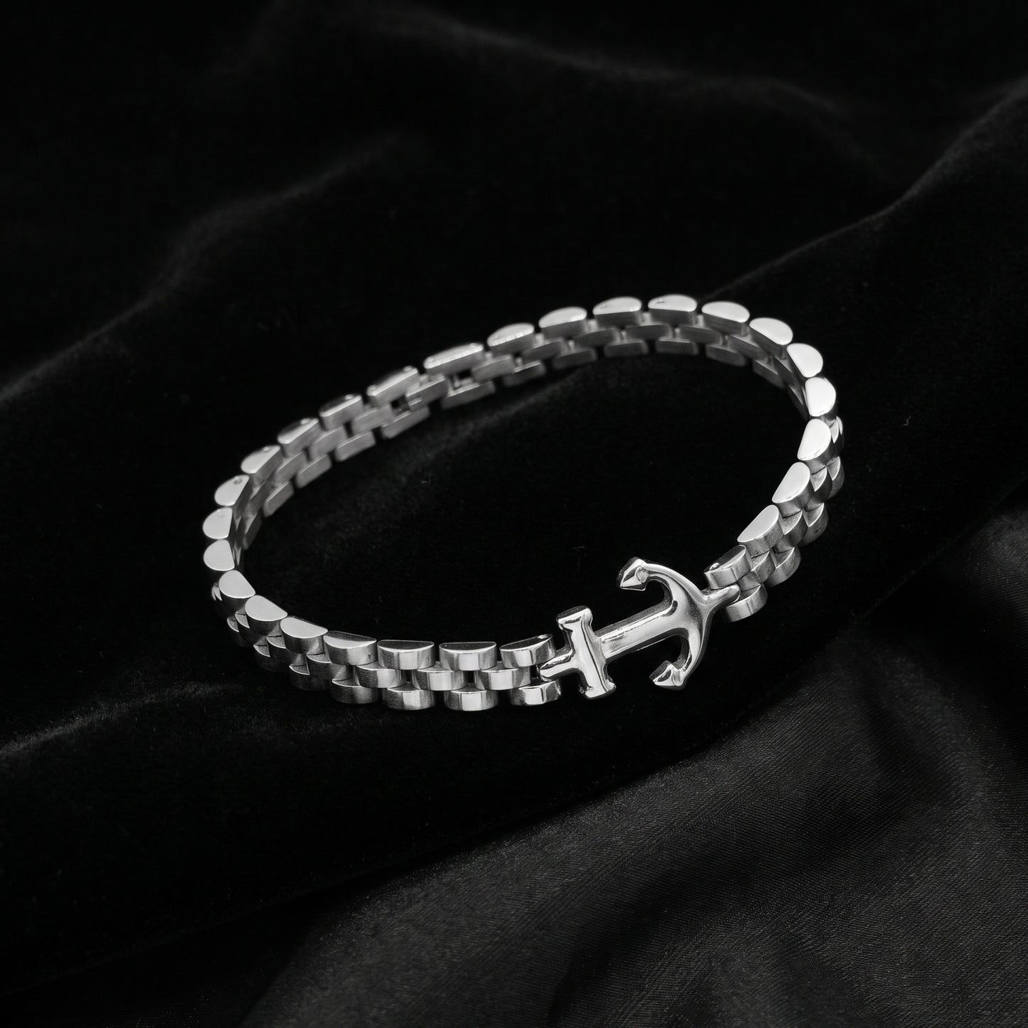 Premium Silver Stainless Steel Anchor Bracelet - B-183 | Men's - Overpowered Accessories