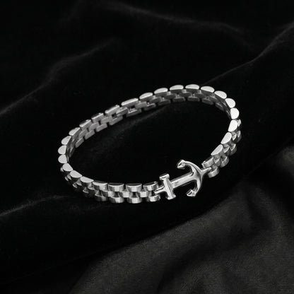 Premium Silver Stainless Steel Anchor Bracelet - B-183 | Men's - Overpowered Accessories
