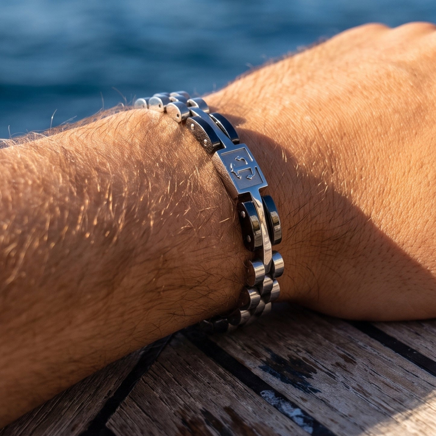Premium Silver & Gunmetal Grey Anchor Bracelet - B-184 | Men's - Overpowered Accessories
