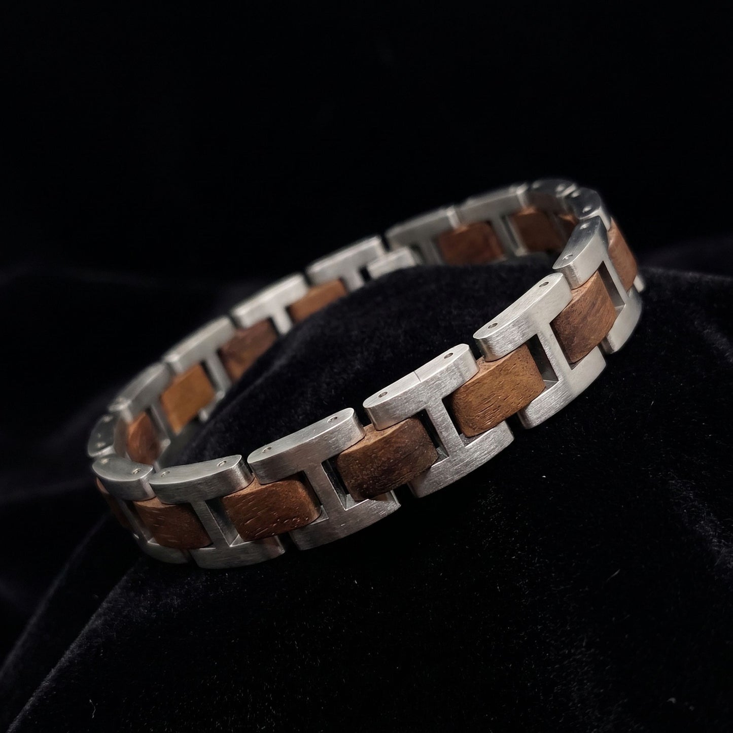 Luxury Natural Walnut Wood & Stainless Steel Bracelet - B-191 | Men's - Overpowered Accessories