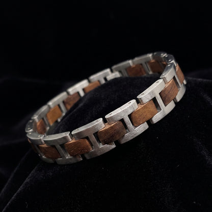 Luxury Natural Walnut Wood & Stainless Steel Bracelet - B-191 | Men's - Overpowered Accessories