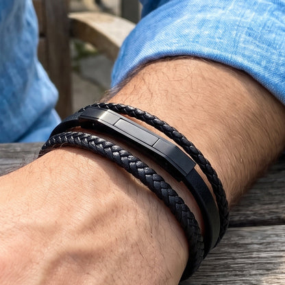 Premium Black Leather Bracelet - B-182 | Men's - Overpowered Accessories