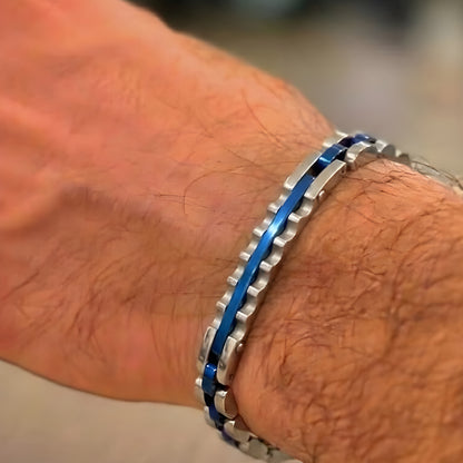 Two-Tone Silver & Blue B-117 | Men's Bracelet - Overpowered Accessories | Egypt
