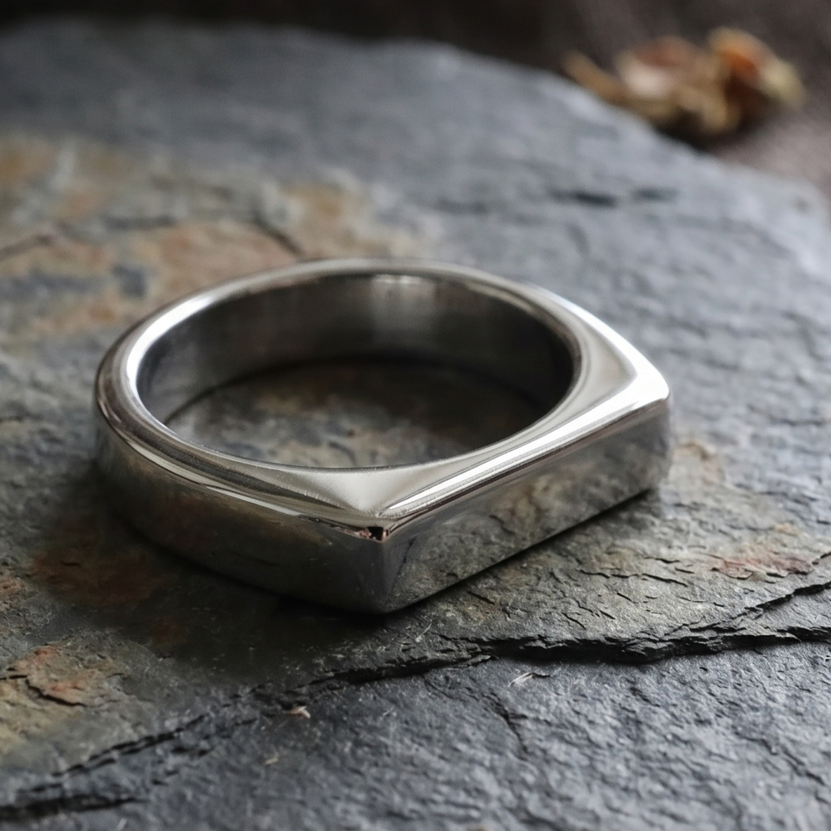 R-9 flat top signet ring in silver stainless steel