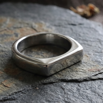 R-9 flat top signet ring in silver stainless steel
