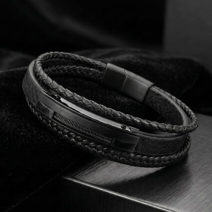 Premium Black Leather Bracelet - B-181 | Men's - Overpowered Accessories