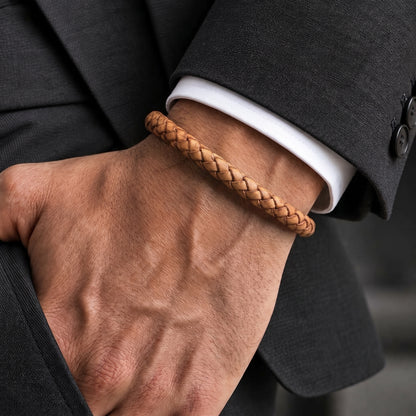 إسورة جلد بني فاتح مضفّر على الإيد بسير منسوج، Overpowered Accessories