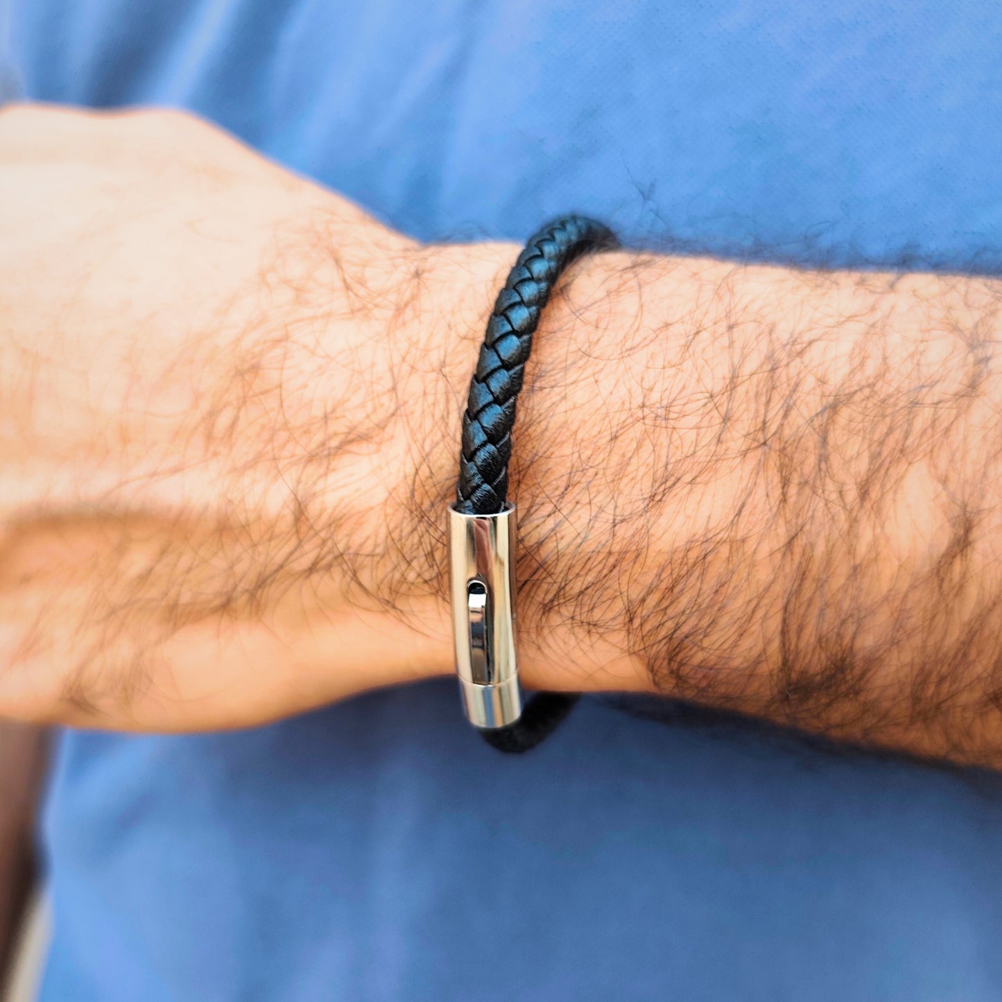 Premium Black Leather B-105 | Silver Clasp Men - Overpowered Accessories | Egypt