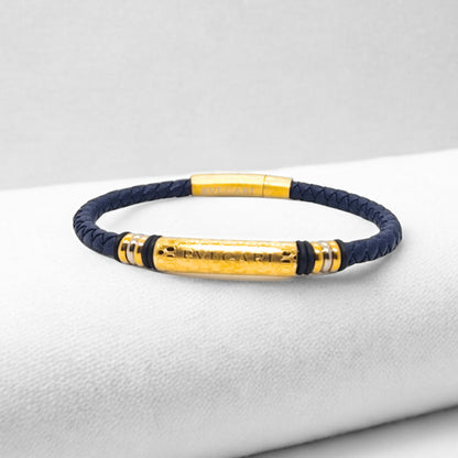 Blue Leather B-108 | Gold Steel Bracelet - Overpowered Accessories | Egypt