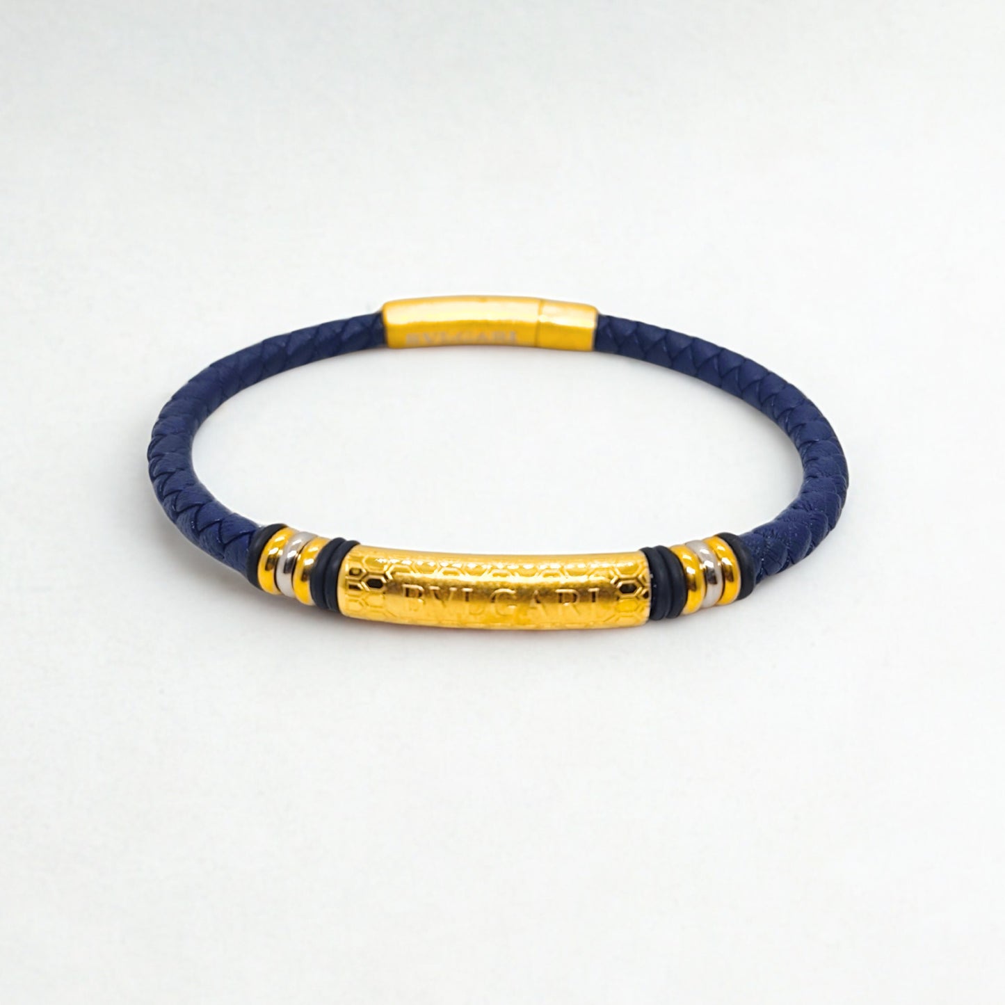 Blue Leather B-108 | Gold Steel Bracelet - Overpowered Accessories | Egypt