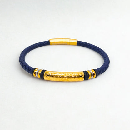 Blue Leather B-108 | Gold Steel Bracelet - Overpowered Accessories | Egypt